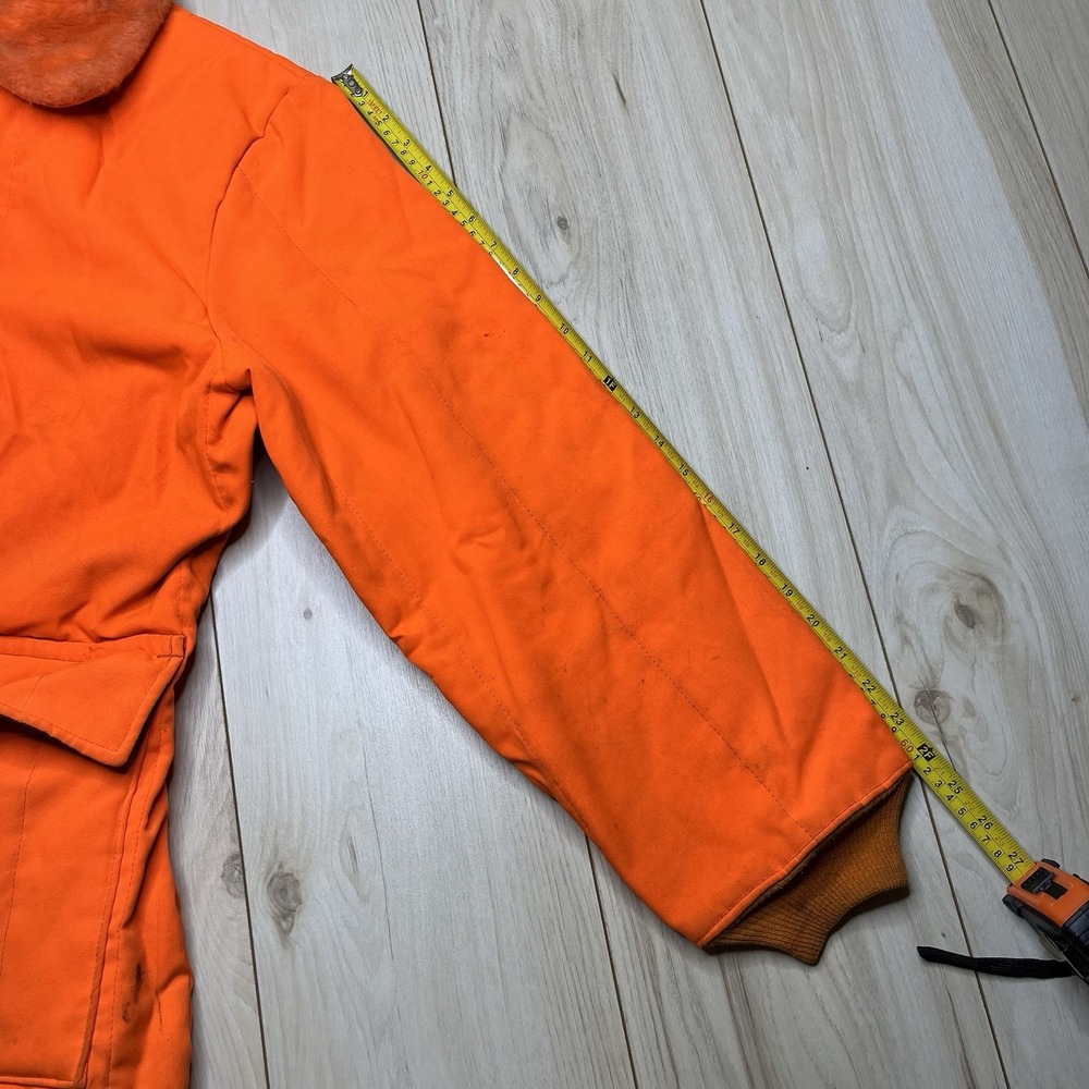 VTG Dickies Hunting Jacket Mens Large Orange Quilted Fur Collar Made In USA - Picture 4 of 13